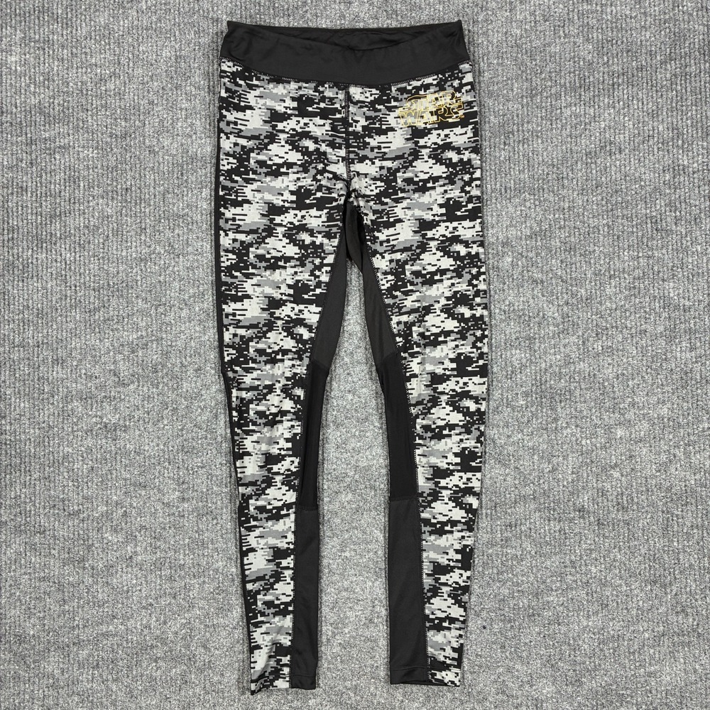 Star Wars Womens Medium Athletic Leggings Gray Black Camo Stretch Workout Pants